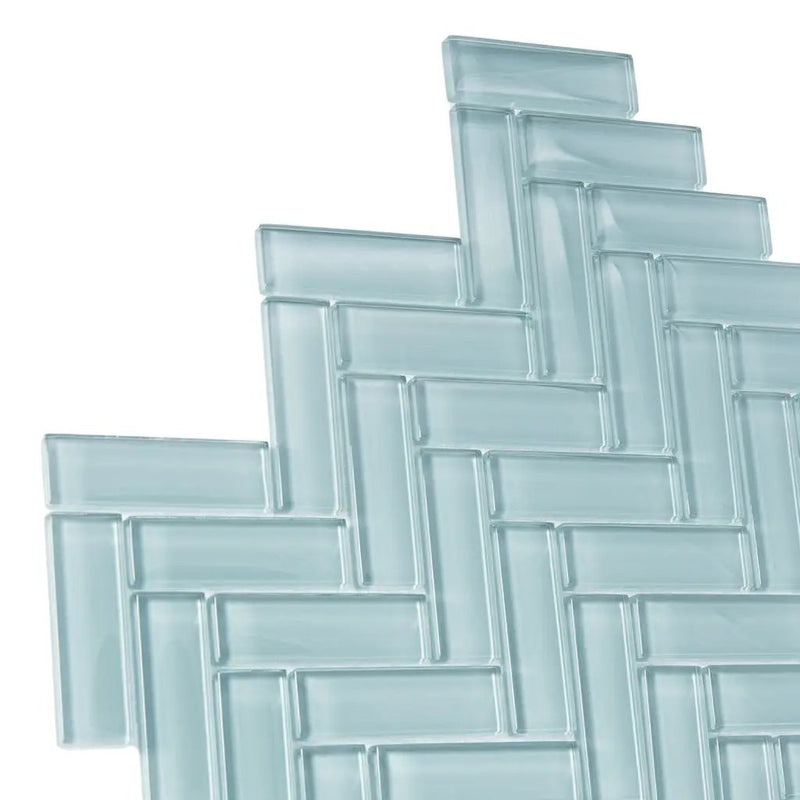 Stone Blue 11x13 Glossy Herringbone Glass Mosaic Tile (5 pack, 4.8125 sq ft/case) by Apollo Tile