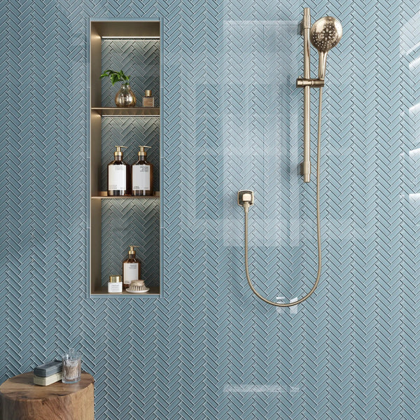 Stone Blue 11x13 Glossy Herringbone Glass Mosaic Tile (5 pack, 4.8125 sq ft/case), photo 2 of 9