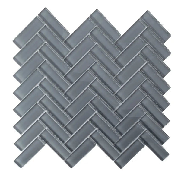 Coin Gray 11x13 Glossy Herringbone Glass Mosaic Tile (5 pack, 4.8125 sq ft/case), photo 2 of 9