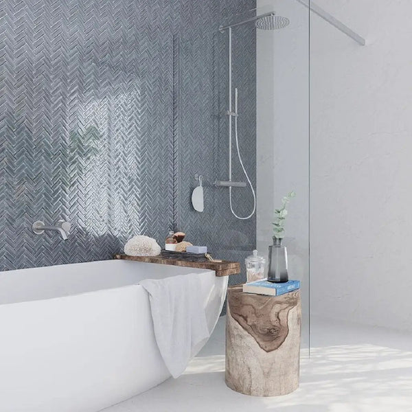 Coin Gray 11x13 Glossy Herringbone Glass Mosaic Tile (5 pack, 4.8125 sq ft/case)