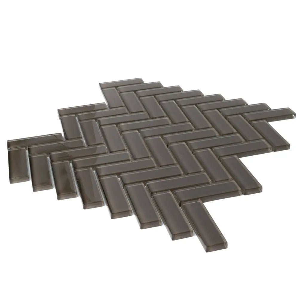 Ash Gray 11x13 Glossy Herringbone Glass Mosaic Tile (5 pack, 4.8125 sq ft/case) by Apollo Tile
