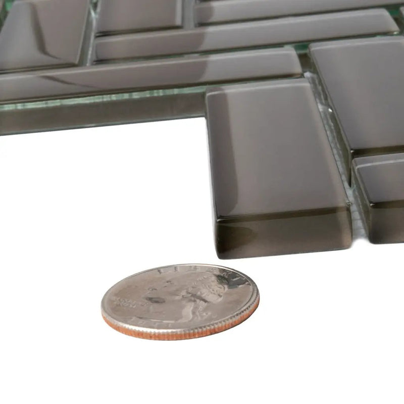 Ash Gray 11x13 Glossy Herringbone Glass Mosaic Tile (5 pack, 4.8125 sq ft/case) by Apollo Tile