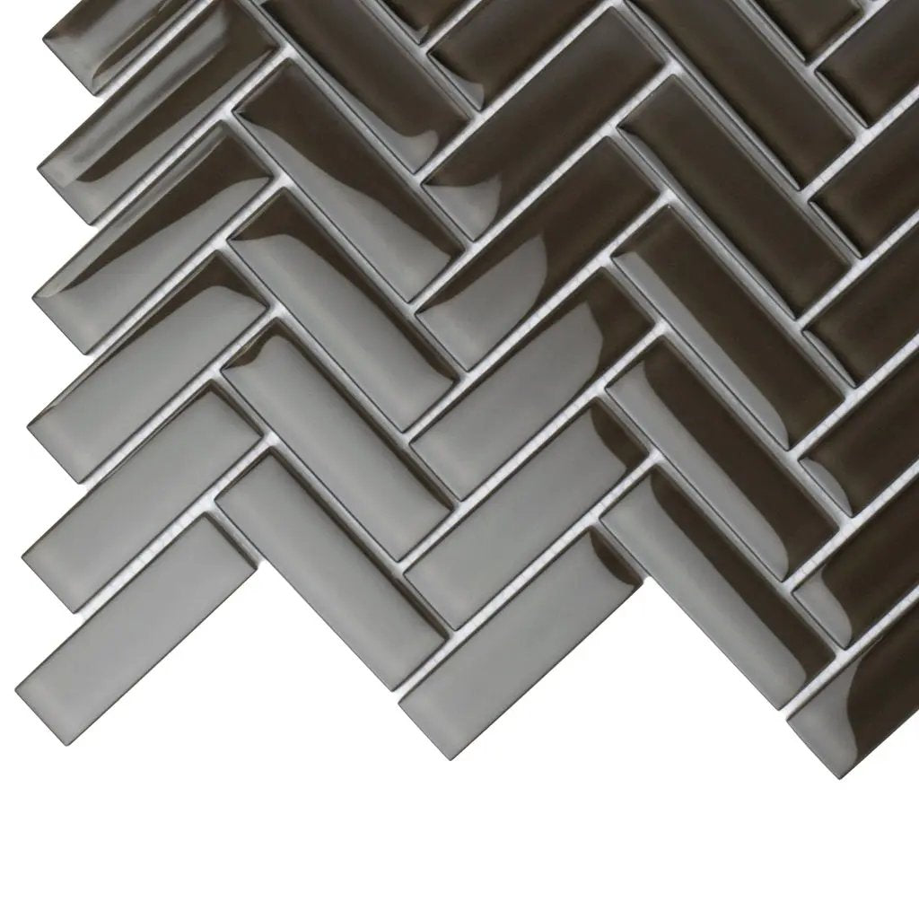Ash Gray 11x13 Glossy Herringbone Glass Mosaic Tile (5 pack, 4.8125 sq ft/case) by Apollo Tile