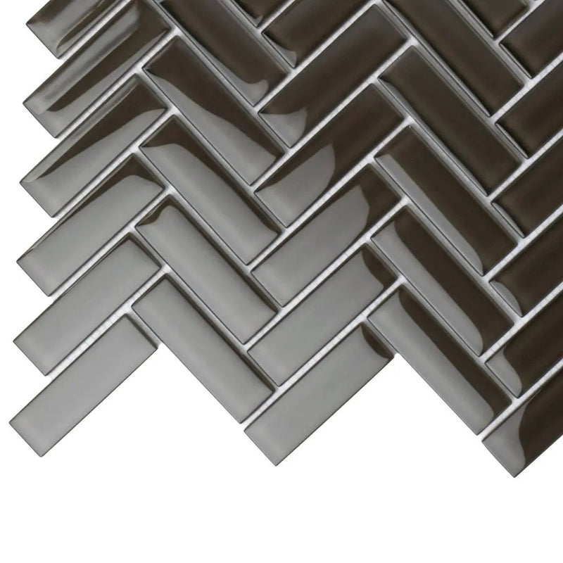 Ash Gray 11x13 Glossy Herringbone Glass Mosaic Tile (5 pack, 4.8125 sq ft/case) by Apollo Tile