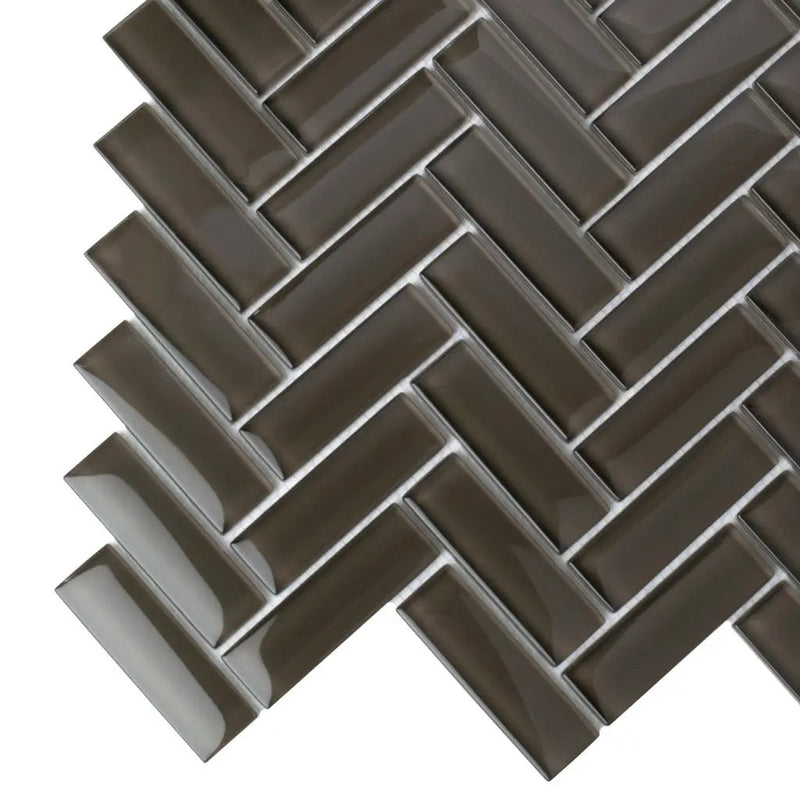 Ash Gray 11x13 Glossy Herringbone Glass Mosaic Tile (5 pack, 4.8125 sq ft/case) by Apollo Tile