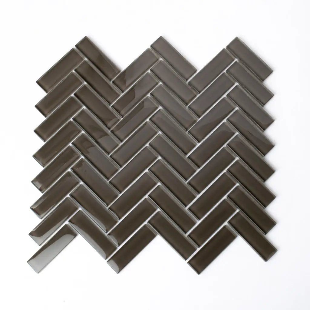 Ash Gray 11x13 Glossy Herringbone Glass Mosaic Tile (5 pack, 4.8125 sq ft/case) by Apollo Tile