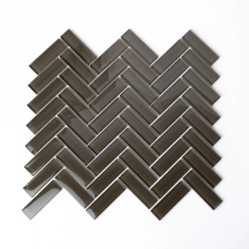 Ash Gray 11x13 Glossy Herringbone Glass Mosaic Tile (5 pack, 4.8125 sq ft/case) by Apollo Tile