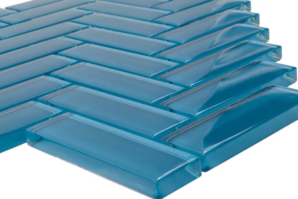 Cerulean Blue 11x13 Glossy Herringbone Glass Mosaic Tile (5 pack, 4.8125 sq ft/case) by Apollo Tile