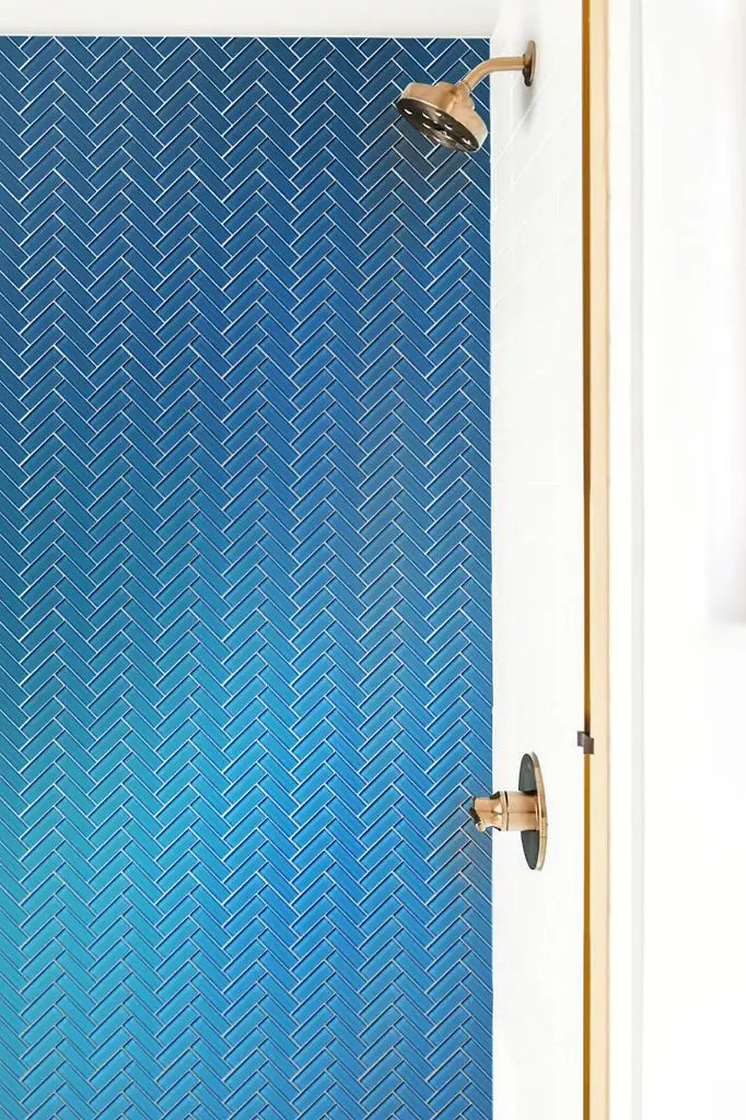 Cerulean Blue 11x13 Glossy Herringbone Glass Mosaic Tile (5 pack, 4.8125 sq ft/case) by Apollo Tile