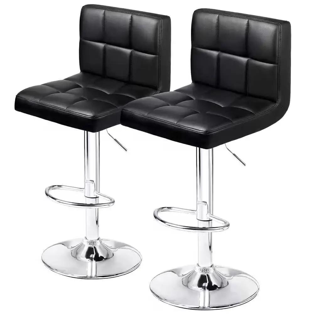 Set of 2- Black Faux Leather Barstool with Low Back Swivel Seat by HomePacific