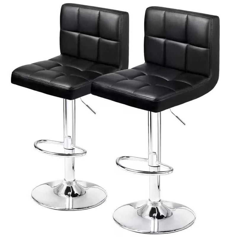 Set of 2- Black Faux Leather Barstool with Low Back Swivel Seat by HomePacific