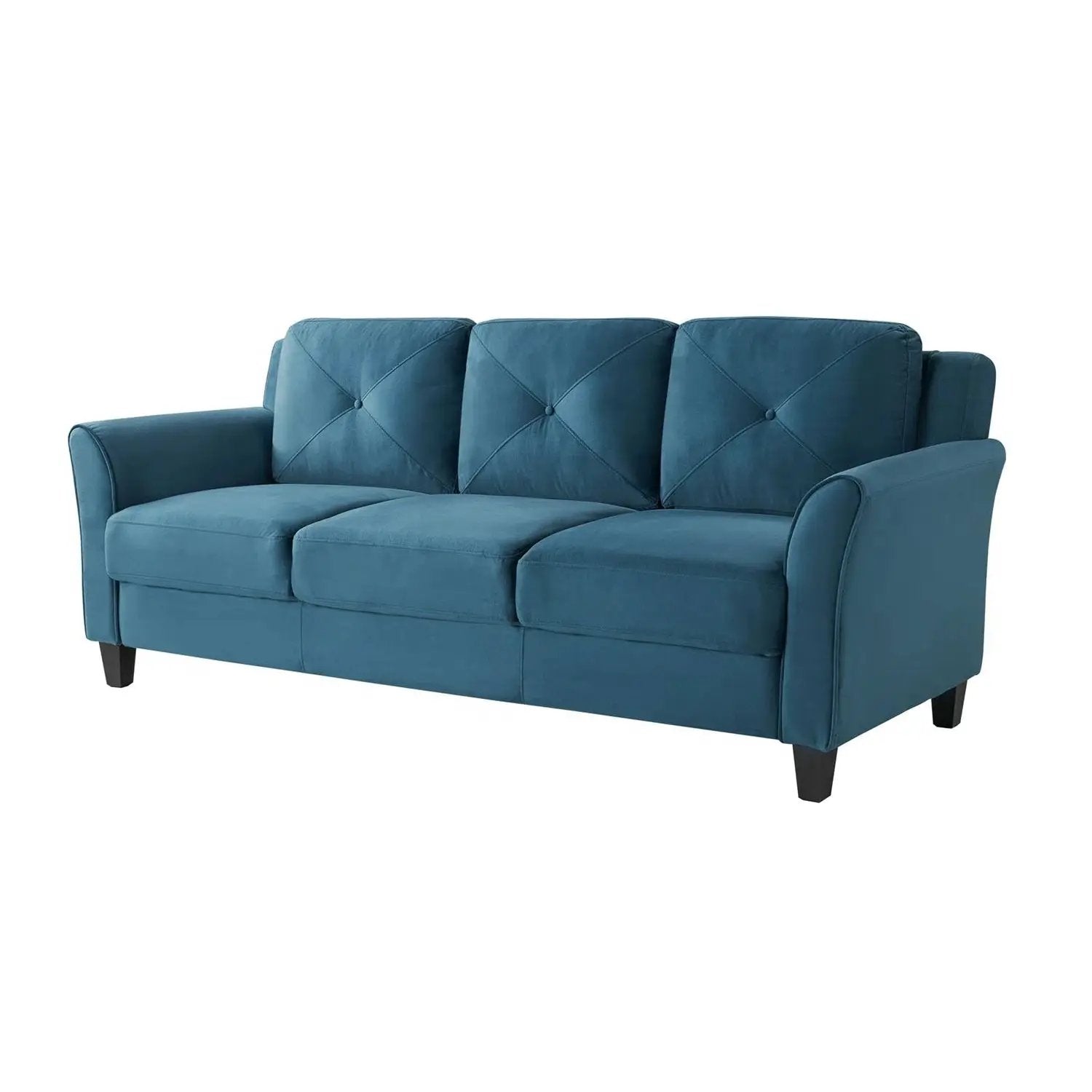 Modern 3-Seater Upholstered Sofa in Blue Microfiber with Button Tufted Cushions by HomePacific