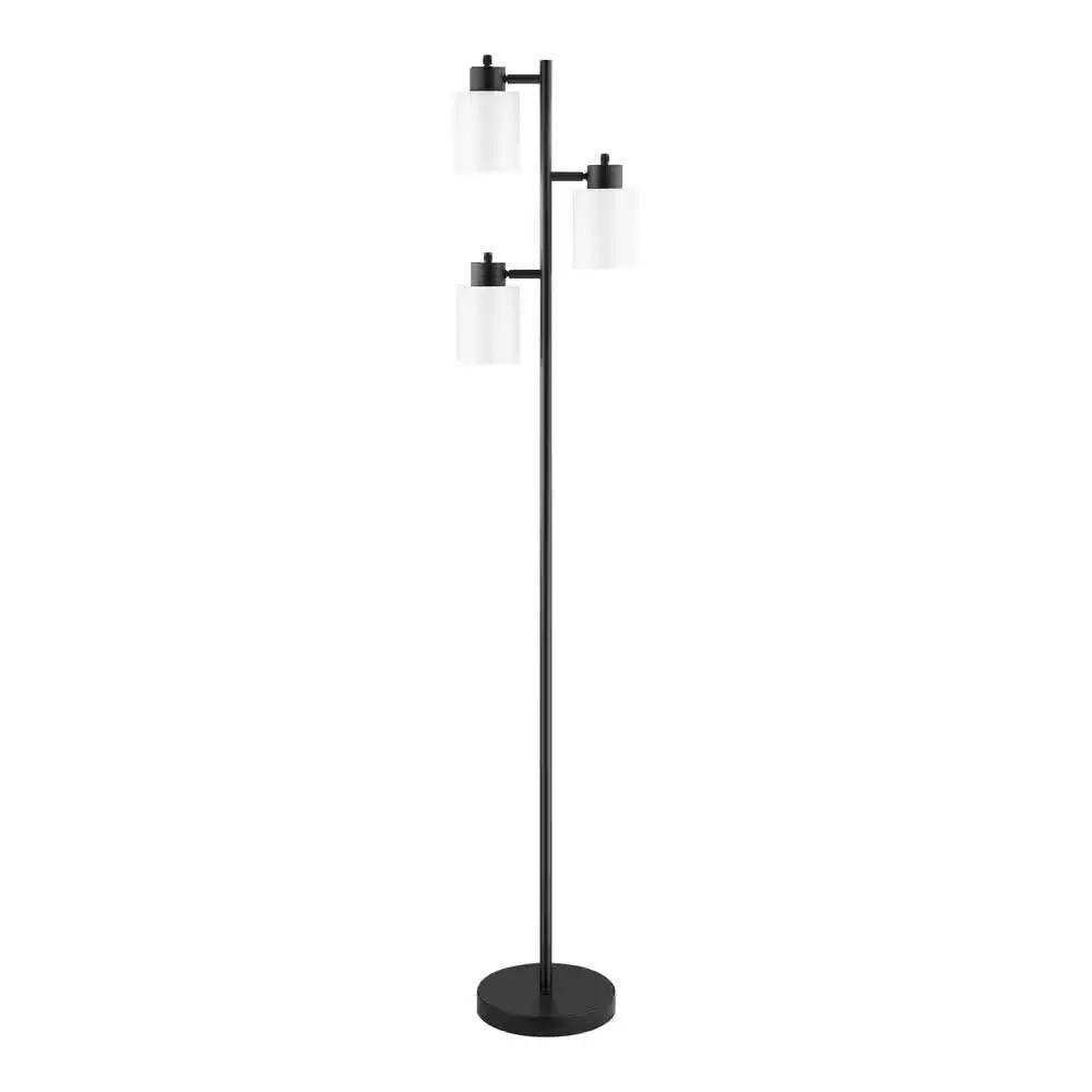 Modern 3-Light Floor Lamp in Black Metal Finish with White Plastic Shades by HomePacific