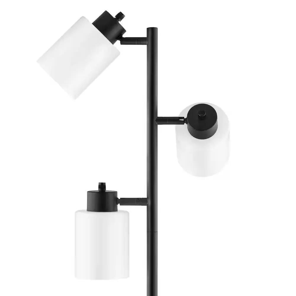 Modern 3-Light Floor Lamp in Black Metal Finish with White Plastic Shades by HomePacific
