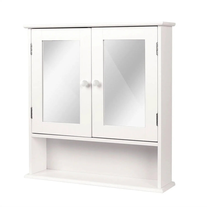 White 2-Door Mirrored Medicine Cabinet with Open Shelf by HomePacific
