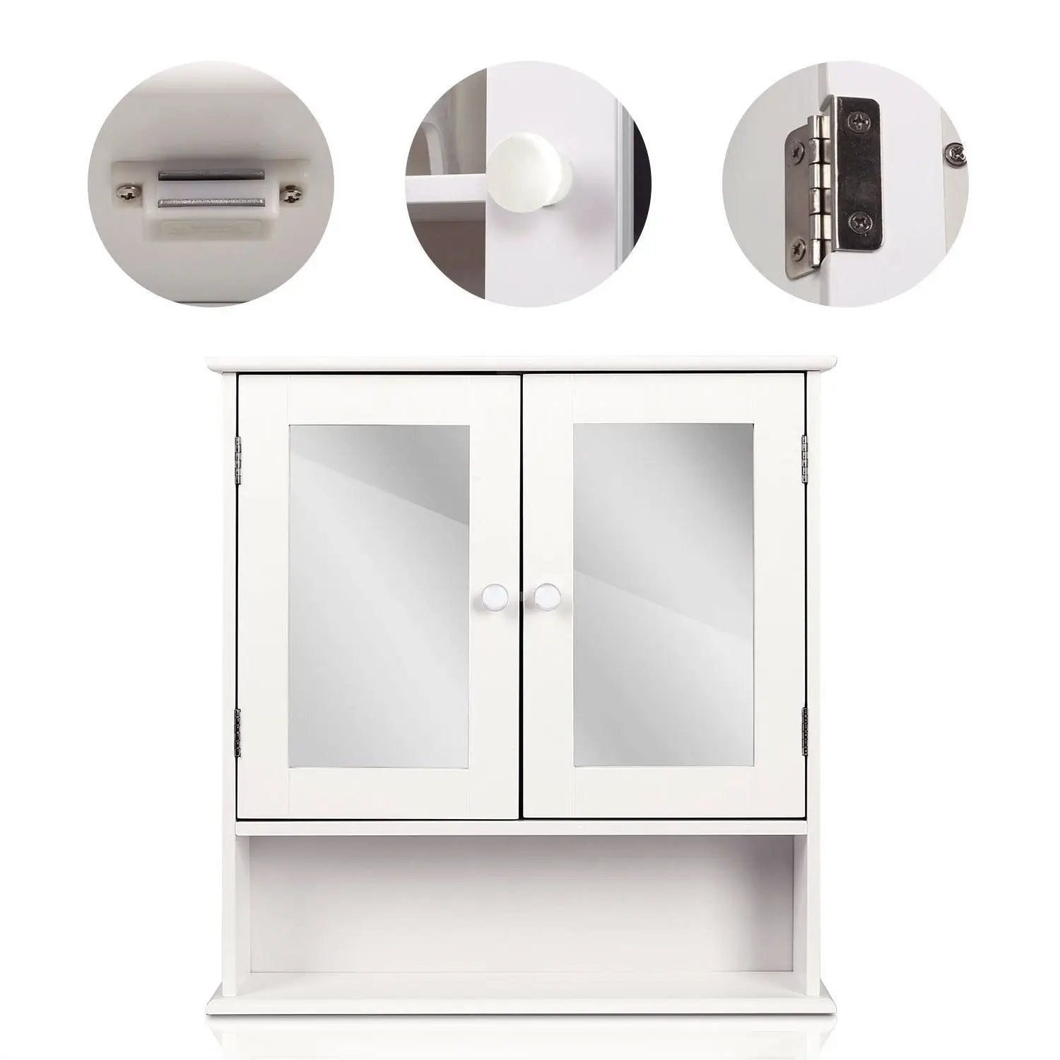 White 2-Door Mirrored Medicine Cabinet with Open Shelf by HomePacific