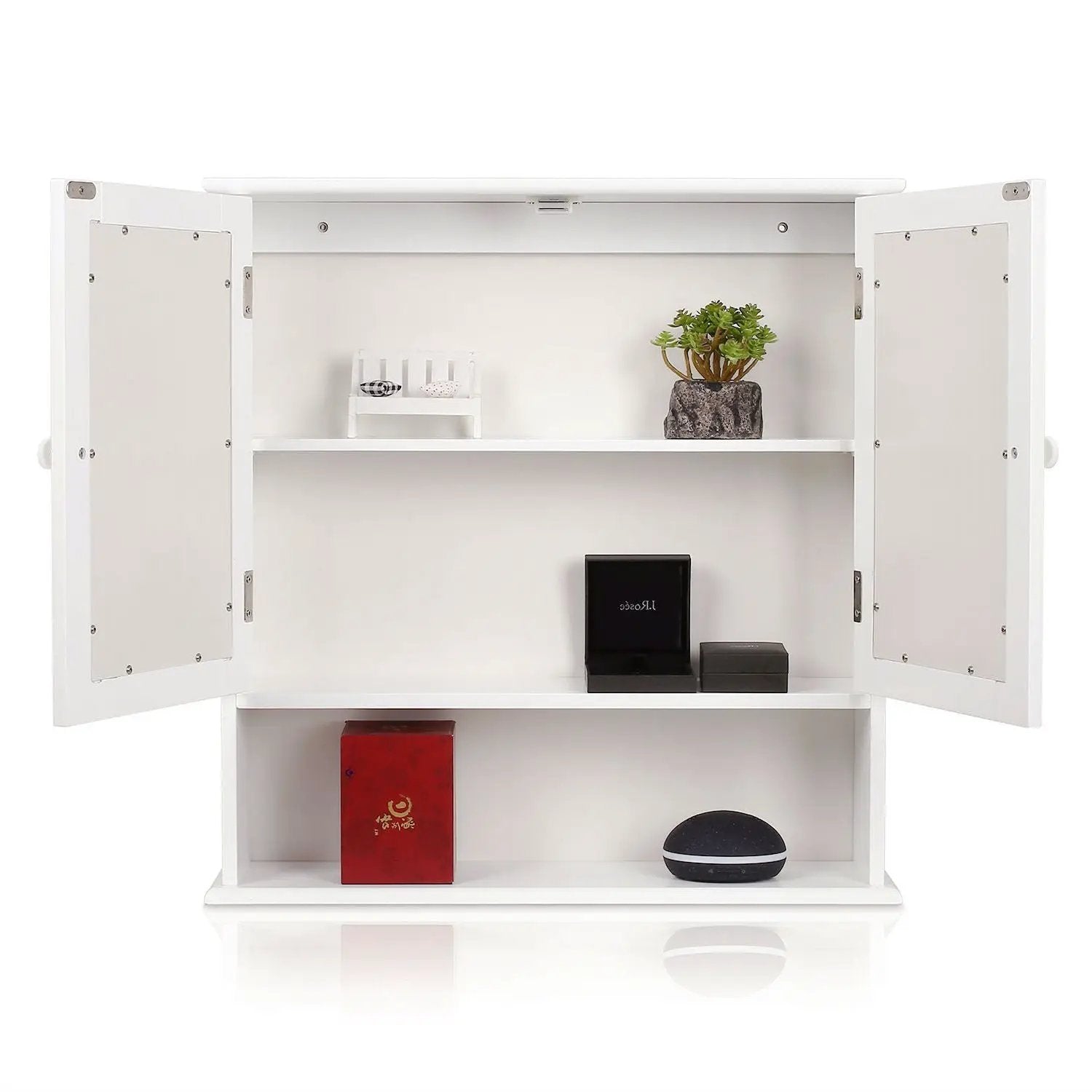 White 2-Door Mirrored Medicine Cabinet with Open Shelf by HomePacific