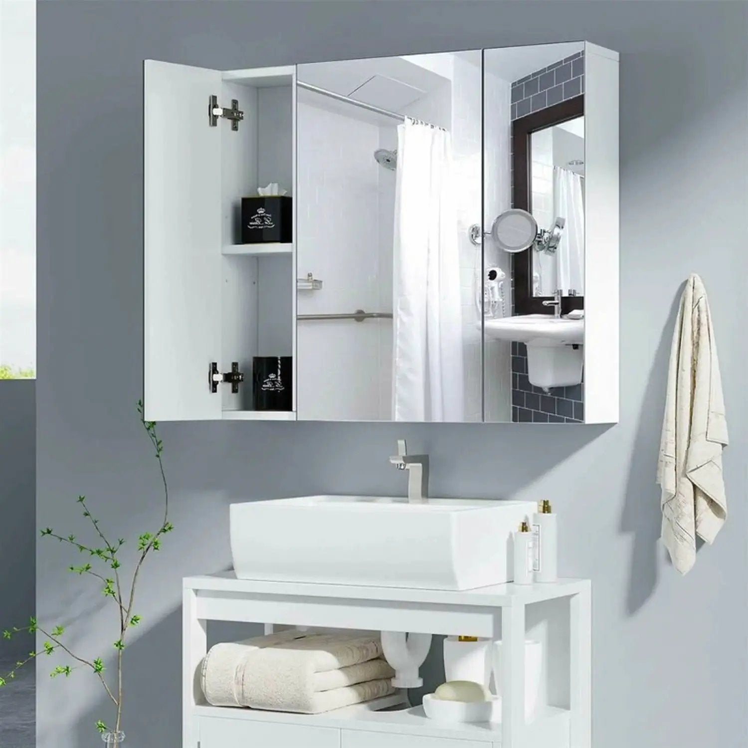 Modern 3-Door Wall Mounted Medicine Cabinet Bathroom Mirror Cupboard by HomePacific