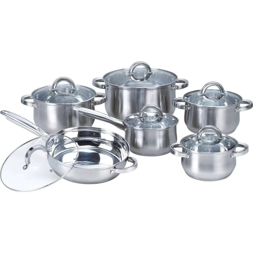 12-Piece Stainless Steel Cookware Set with Casseroles Frying Pan and Saucepan by HomePacific