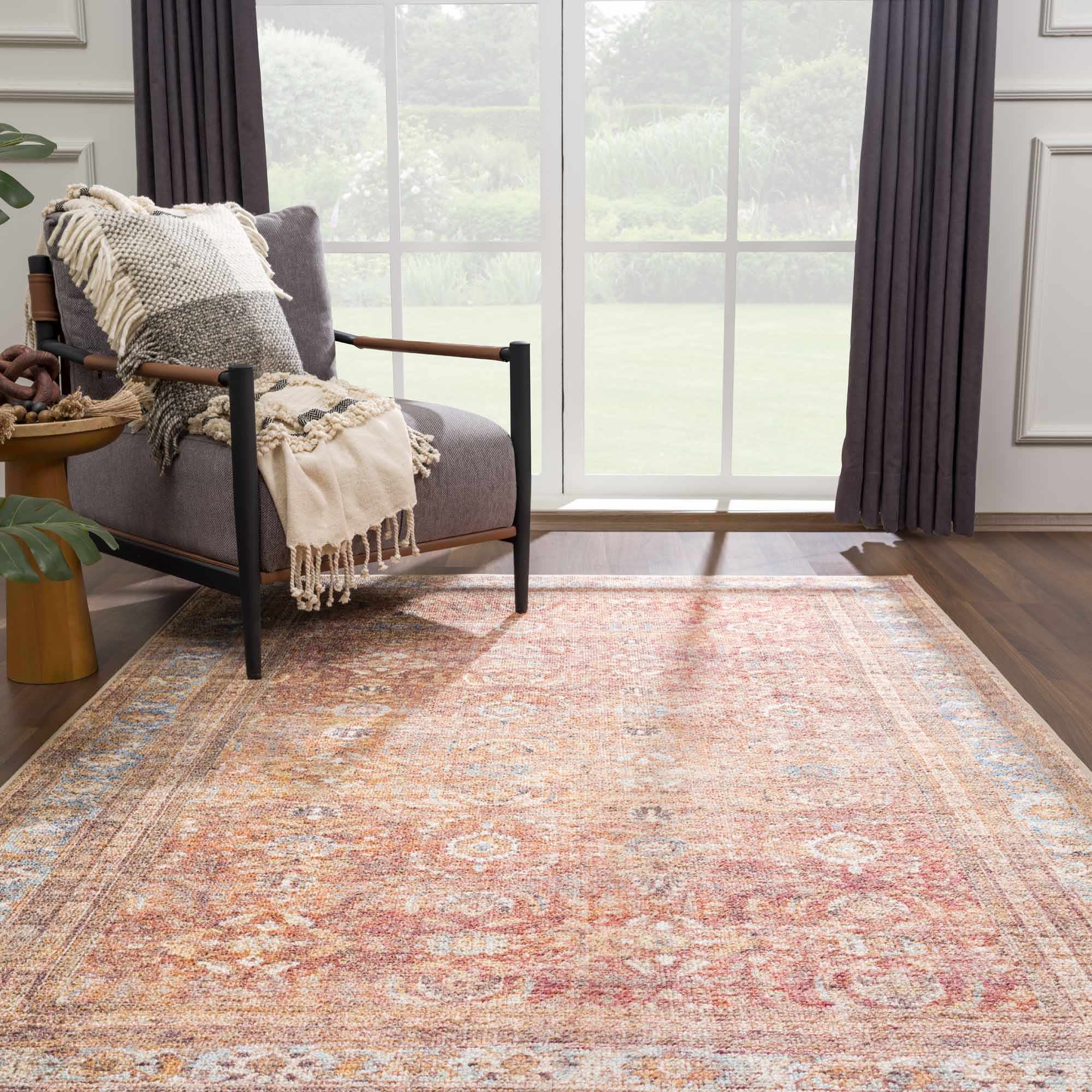 Anshu Peach Washable Area Rug - Clearance by Boutique Rugs
