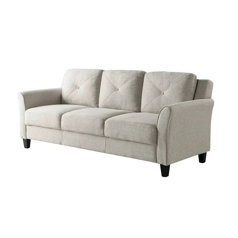 Modern 3-Seater Upholstered Sofa in Cream Microfiber with Button Tufted Cushions by HomePacific