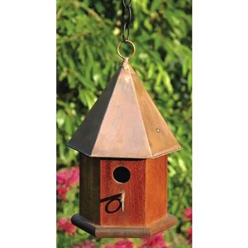 Solid Mahogany Wood Songbird Birdhouse with Shiny Copper Roof by HomePacific