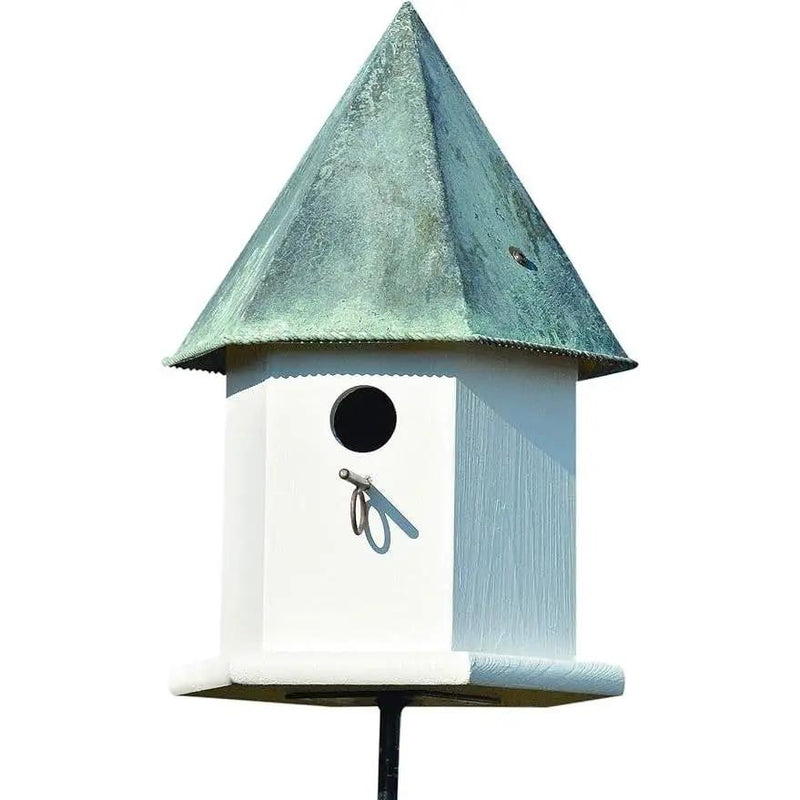 White Octagonal Bird House with Verdigris Copper Roof - Made in USA by HomePacific