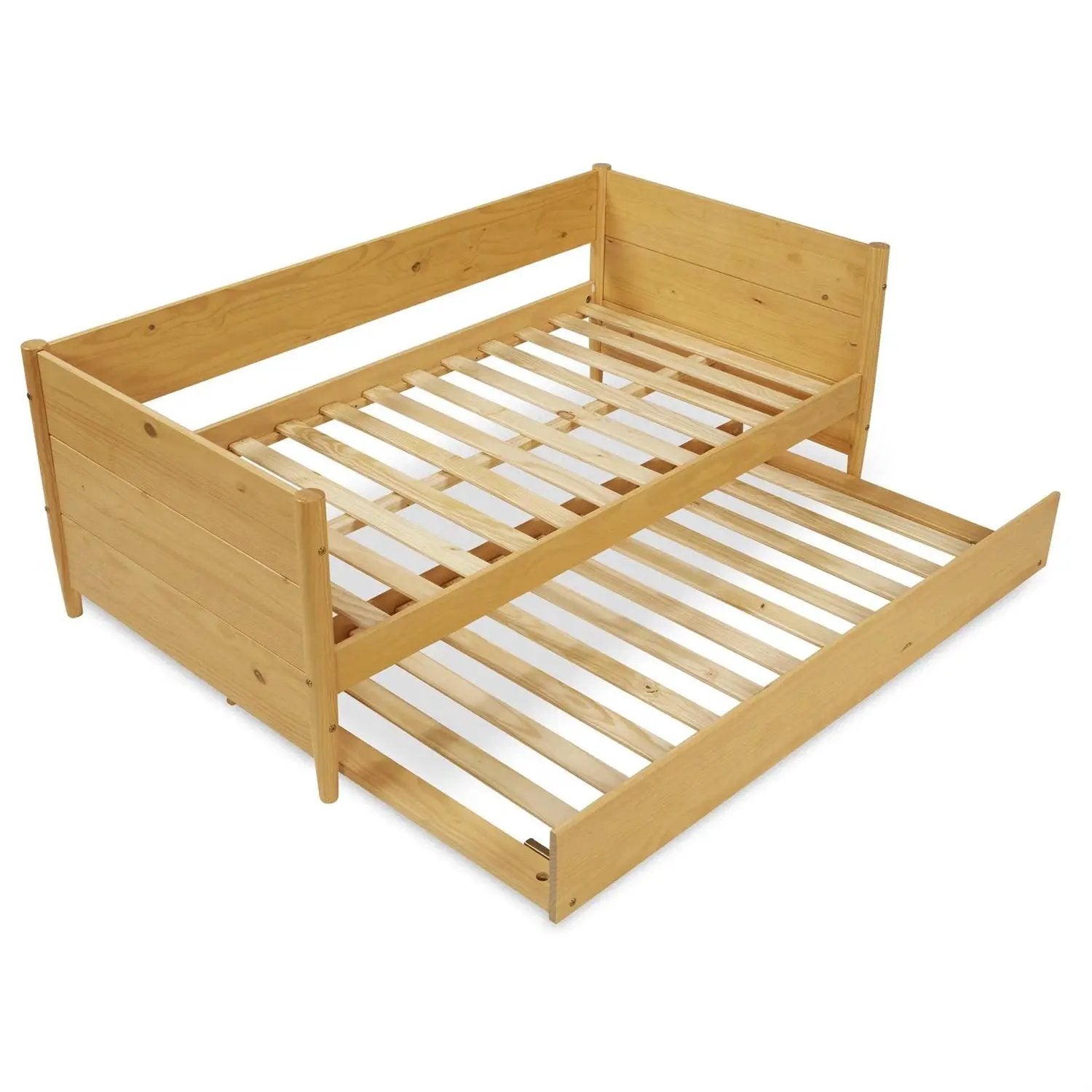 Twin Solid Wood Daybed with Roll Out Trundle Bed Frame in Light Yellow Brown by HomePacific