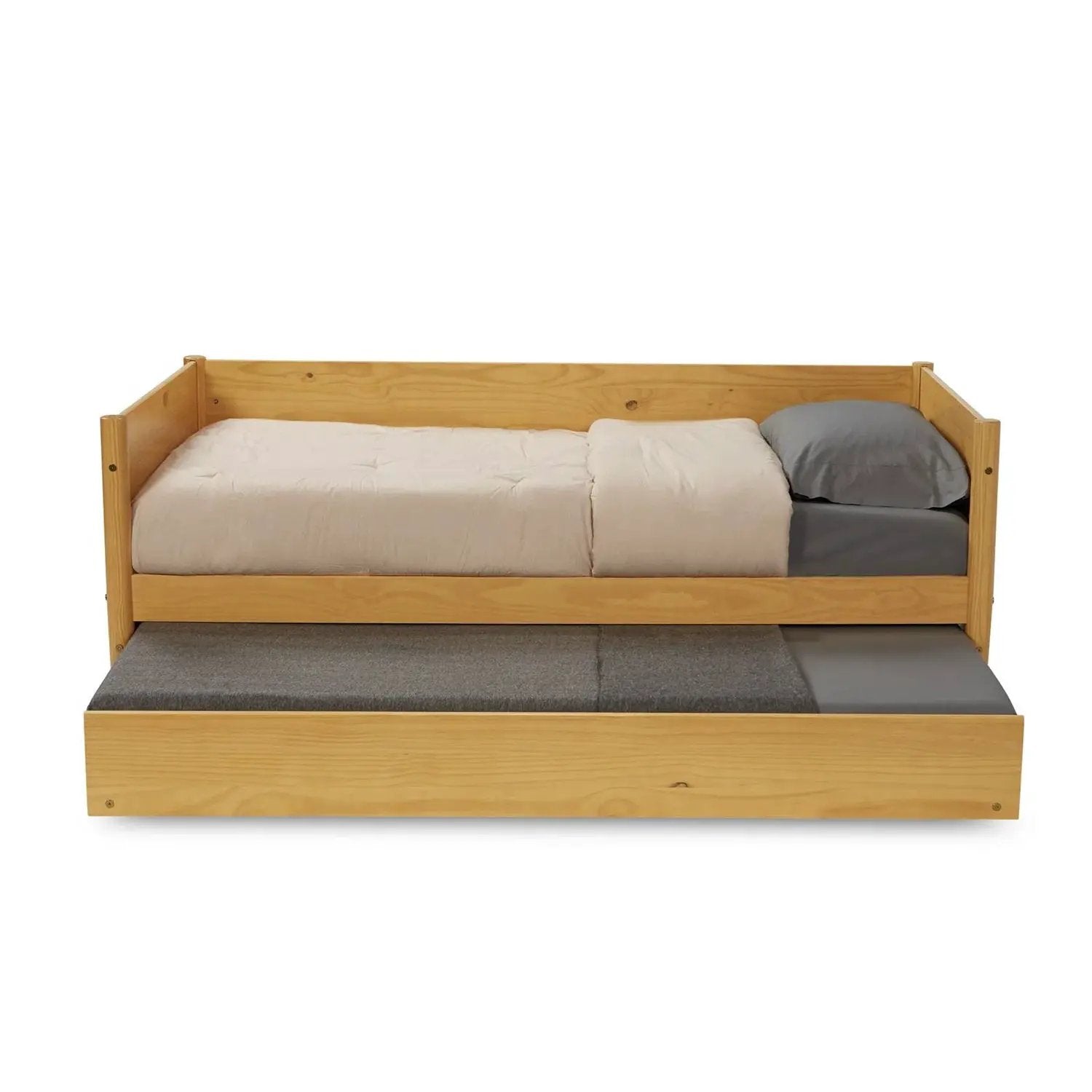 Twin Solid Wood Daybed with Roll Out Trundle Bed Frame in Light Yellow Brown by HomePacific