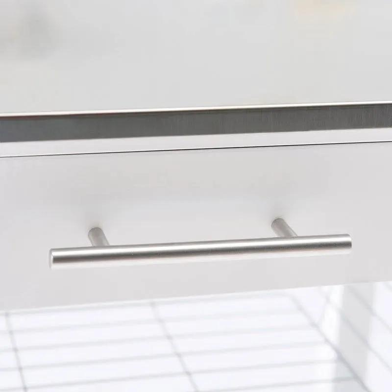 White Stainless Steel Top Kitchen Cart with Drawer and Storage Shelves by HomePacific