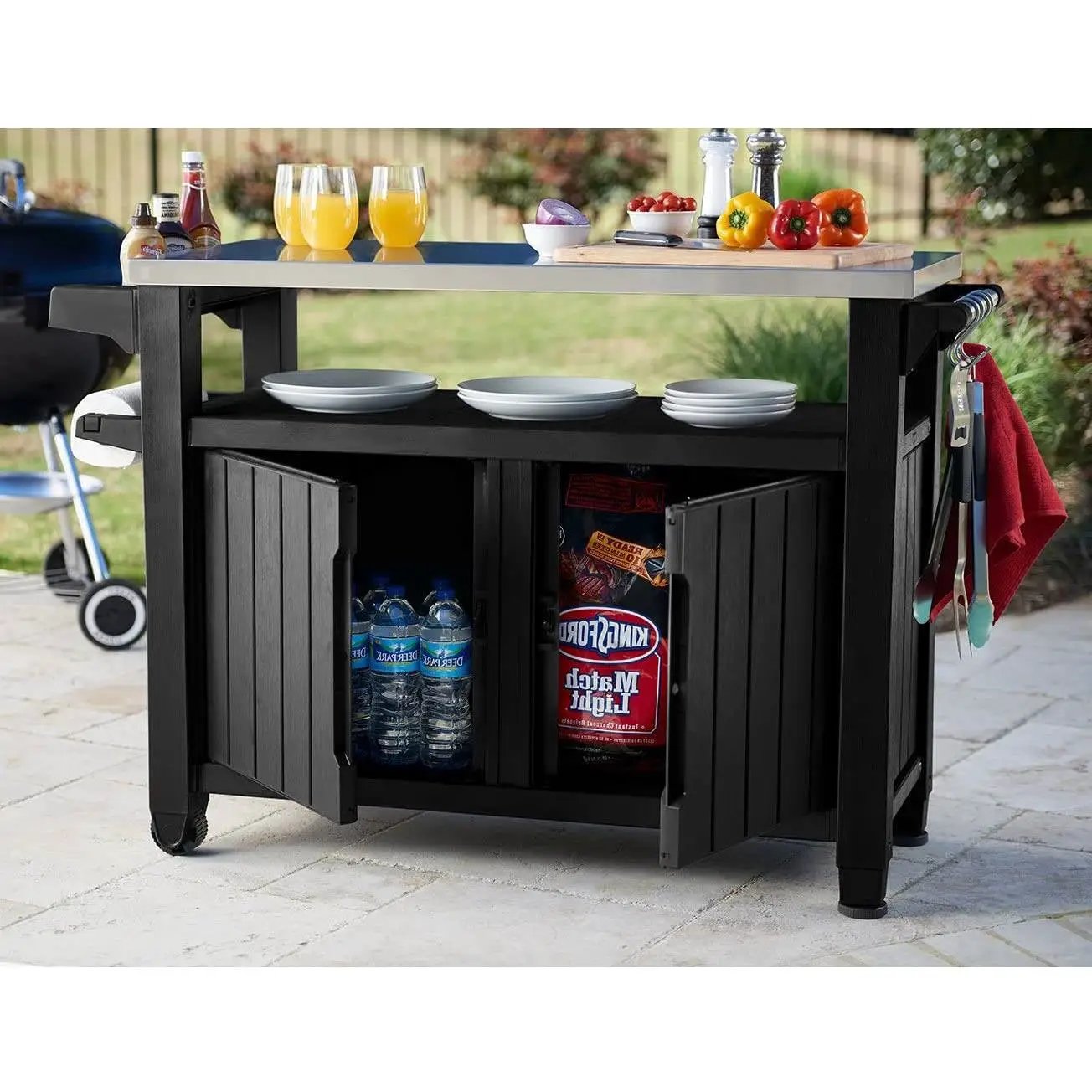 Outdoor Grill Party Bar Serving Cart with Storage in Graphite Grey by HomePacific