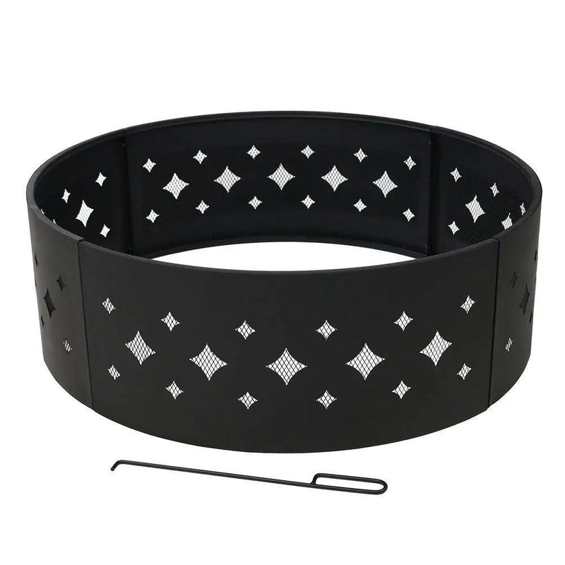 Heavy Duty 36-inch Black Steel Fire Pit Ring with Diamond Pattern by HomePacific