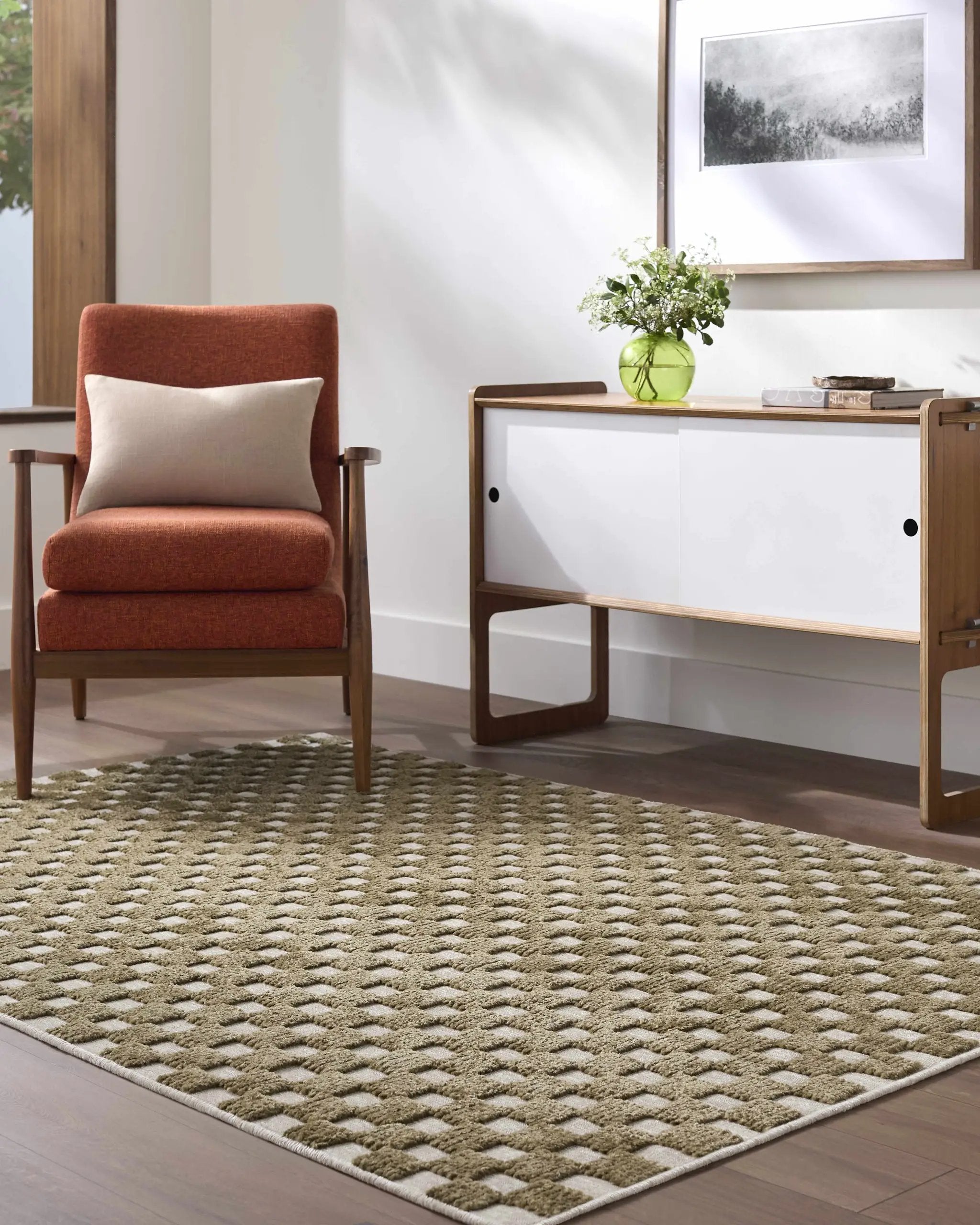 Anthea Olive Washable Area Rug by Boutique Rugs