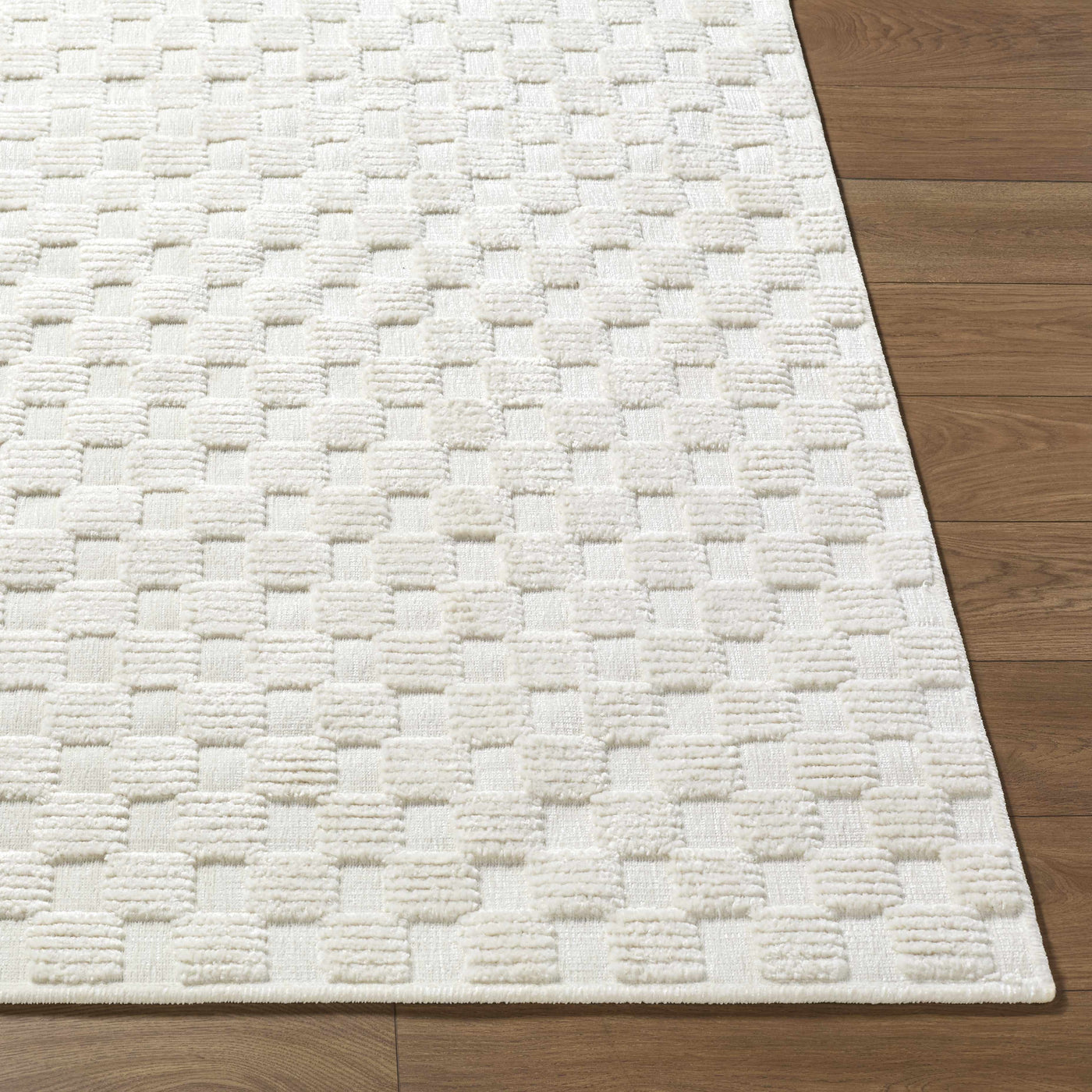 Anthea Off-White 3D Checkered Washable Rug by Boutique Rugs