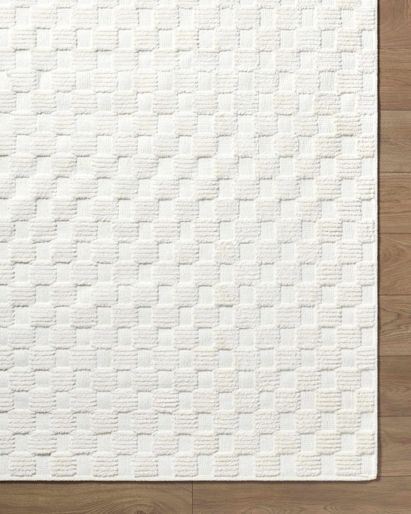Anthea Off-White 3D Checkered Washable Rug by Boutique Rugs