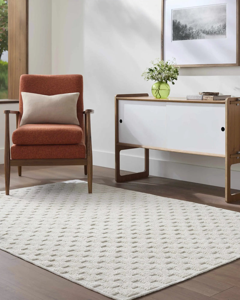 Anthea Off-White 3D Checkered Washable Rug by Boutique Rugs