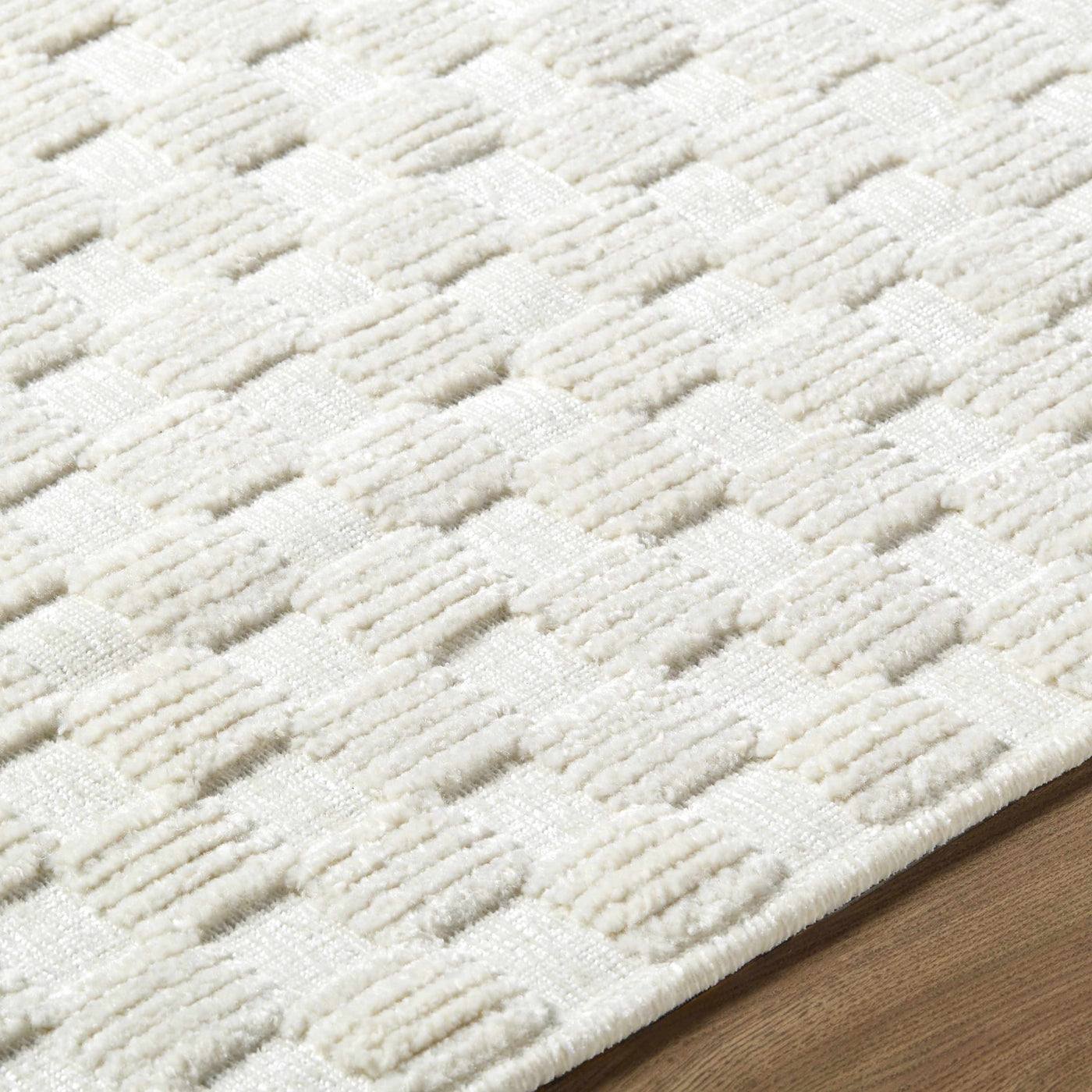 Anthea Off-White 3D Checkered Washable Rug by Boutique Rugs
