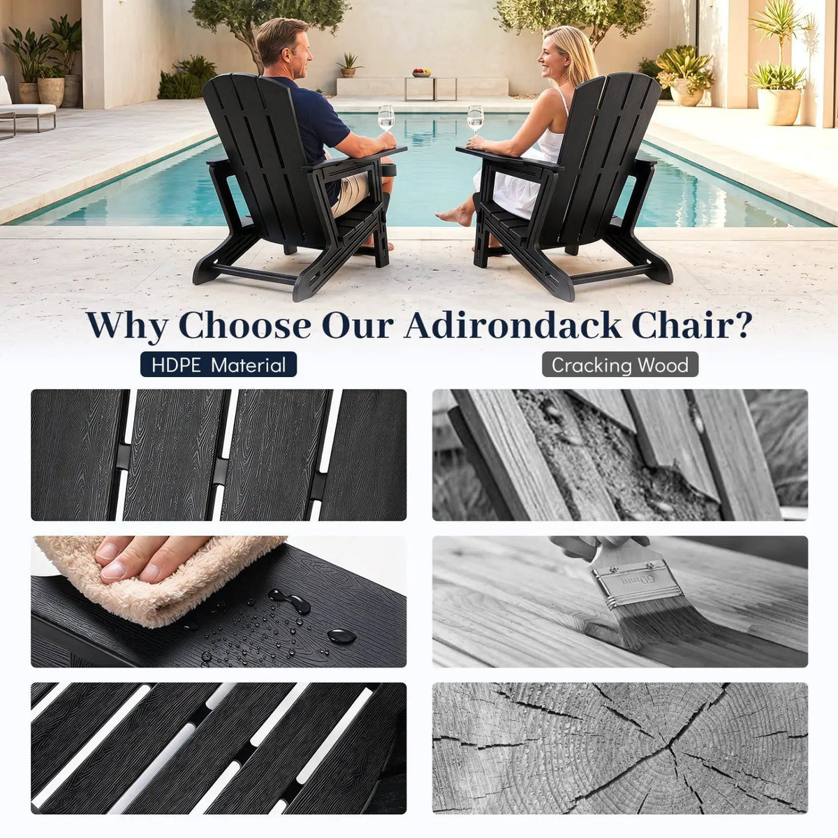 HDPE Adirondack Chair with Realistic Wood Grain by DirectDeals