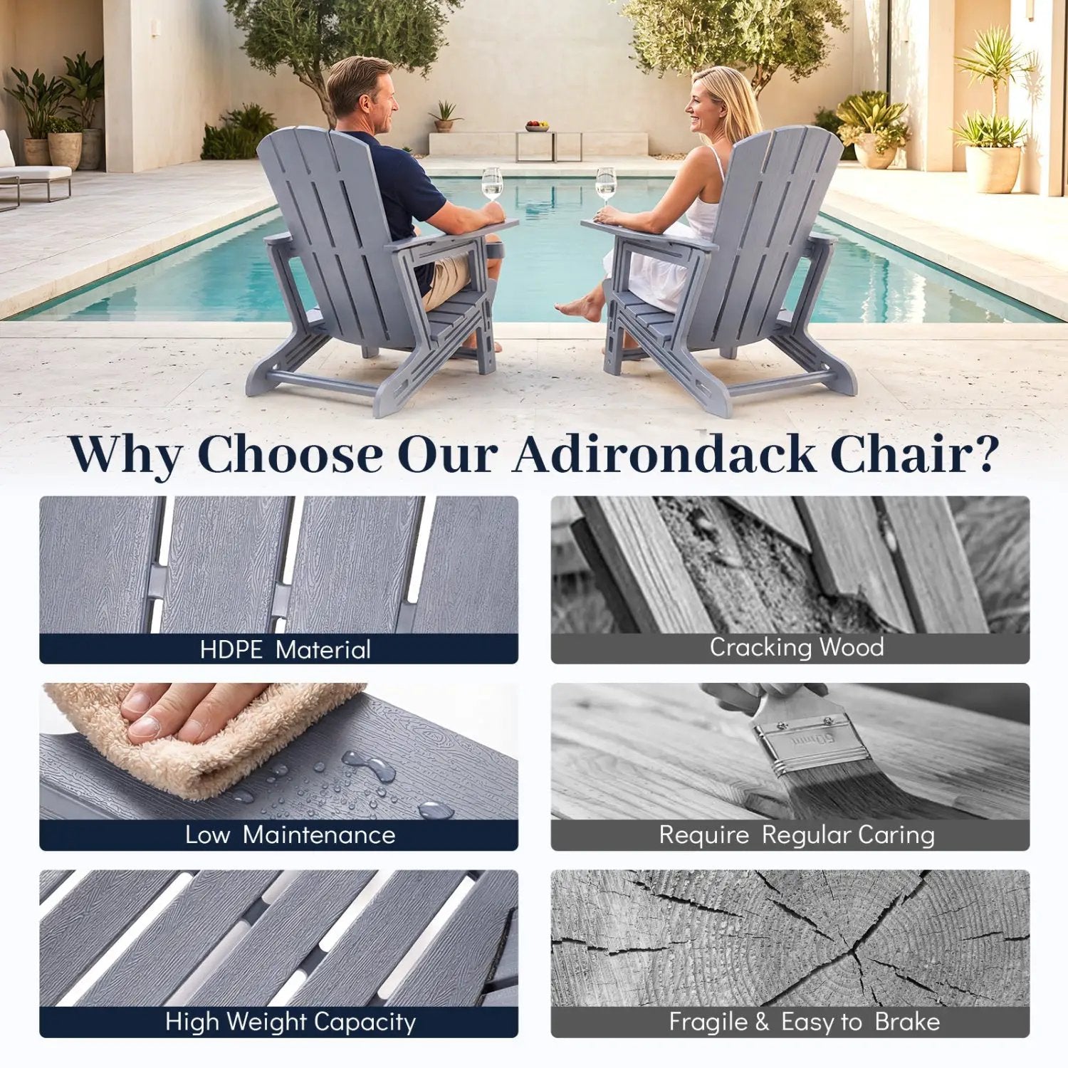 HDPE Adirondack Chair with Realistic Wood Grain by DirectDeals