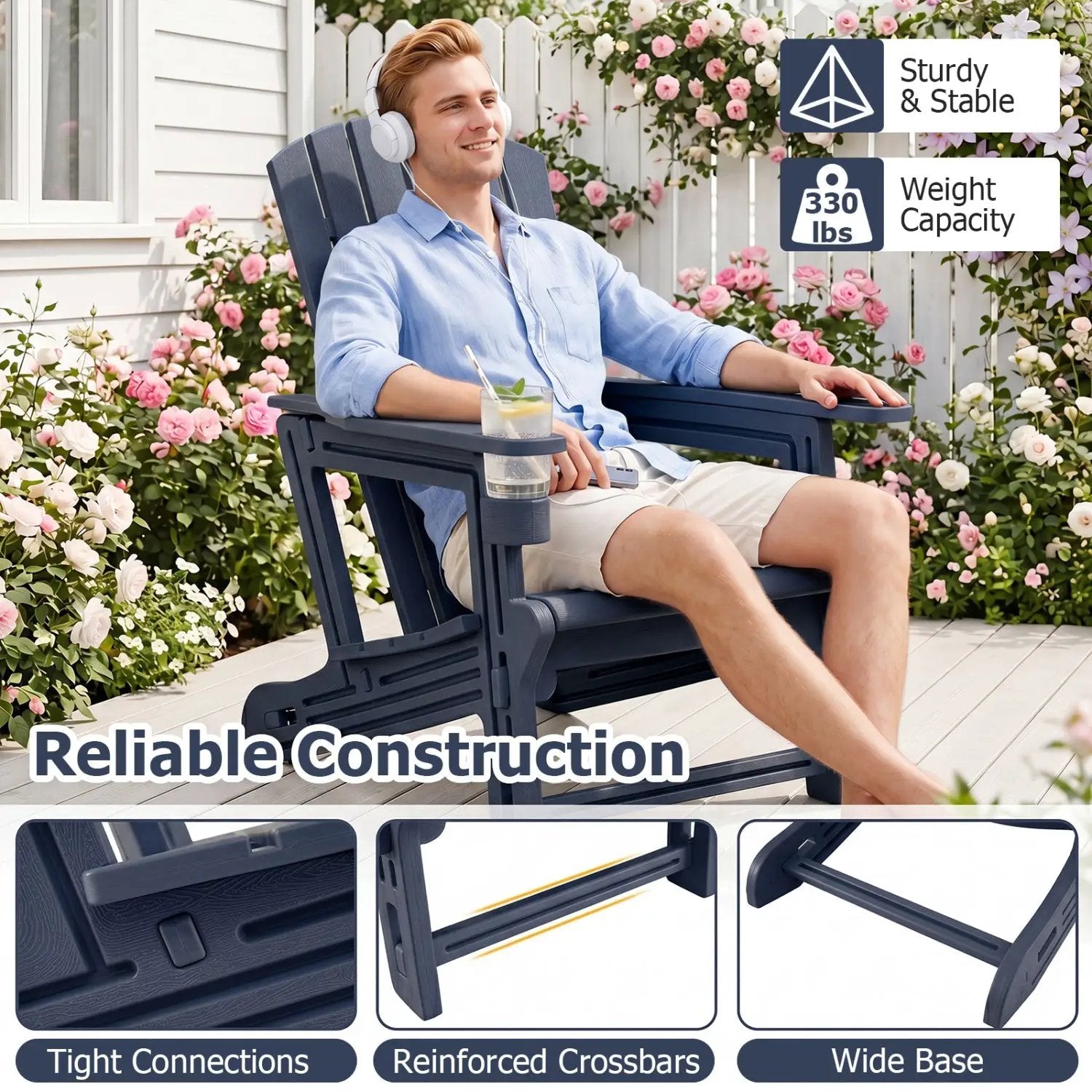 Adirondack Chair with Cup Holder - Weather-Resistant HDPE by DirectDeals