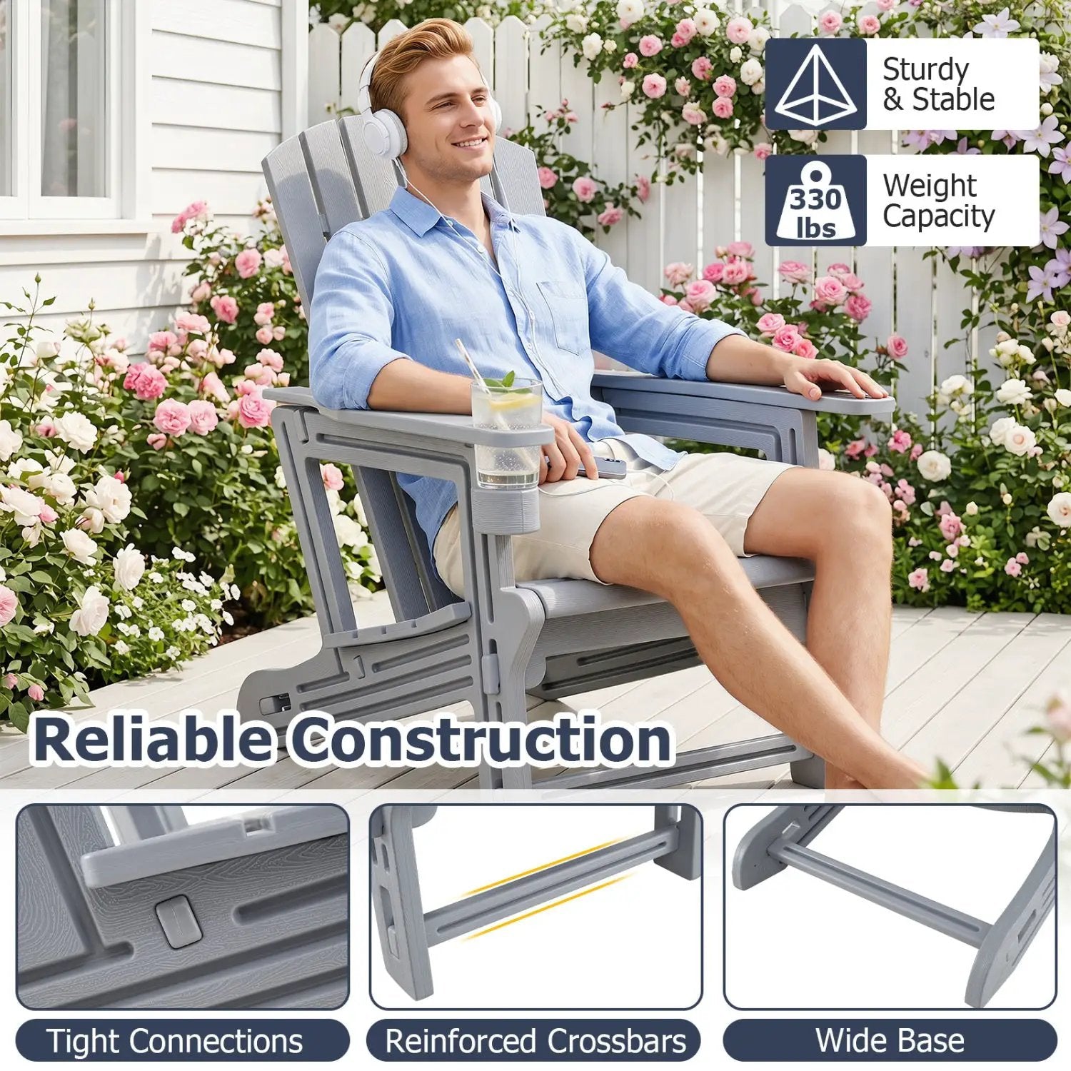 Adirondack Chair with Cup Holder - Weather-Resistant HDPE by DirectDeals
