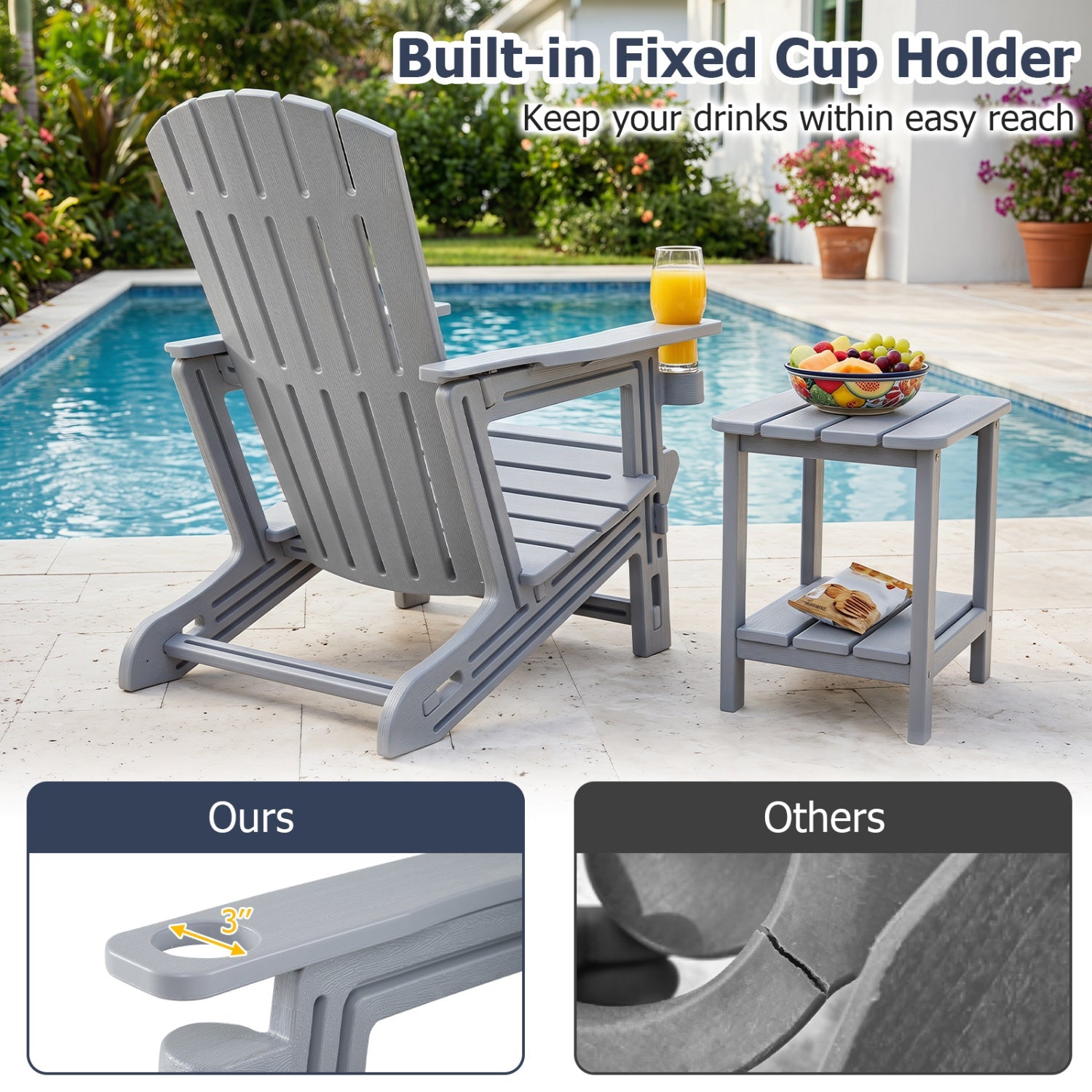 Adirondack Chair with Cup Holder - Weather-Resistant HDPE by DirectDeals