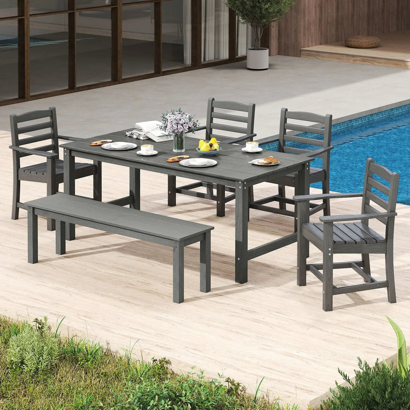 HDPE All Weather Patio Dining Chairs Set of 2 with Wide Armrests by DirectDeals