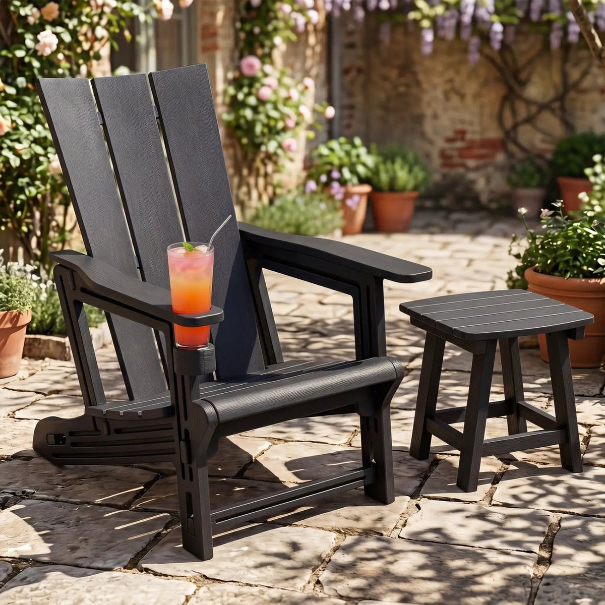 Adirondack Chair with Cup Holder - HDPE Outdoor Seating by DirectDeals