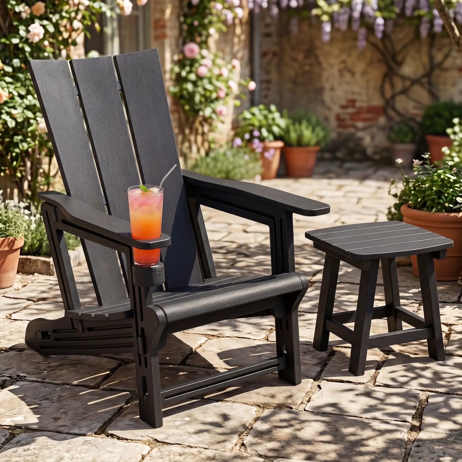Adirondack Chair with Cup Holder - HDPE Outdoor Seating by DirectDeals