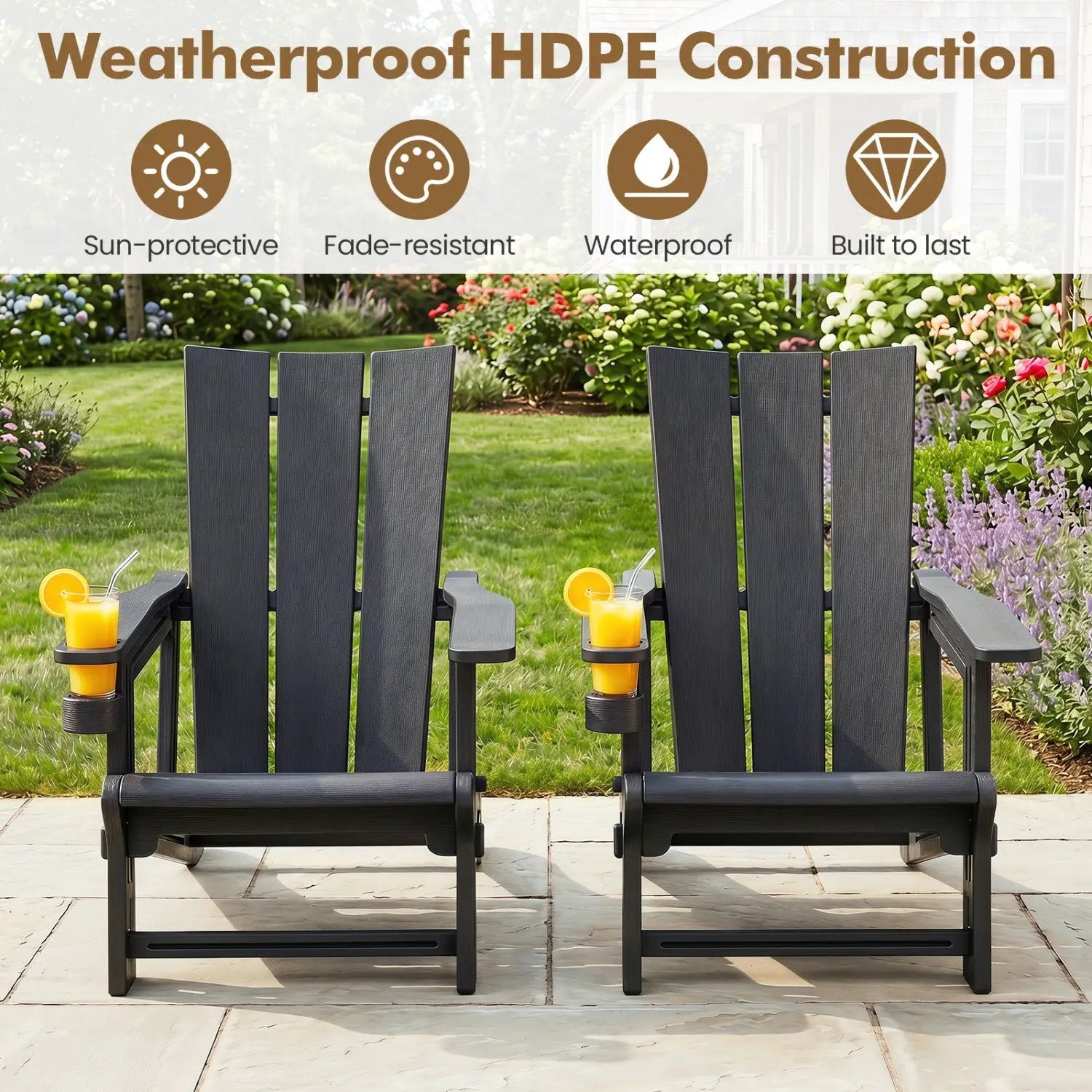 Adirondack Chair with Cup Holder - HDPE Outdoor Seating by DirectDeals