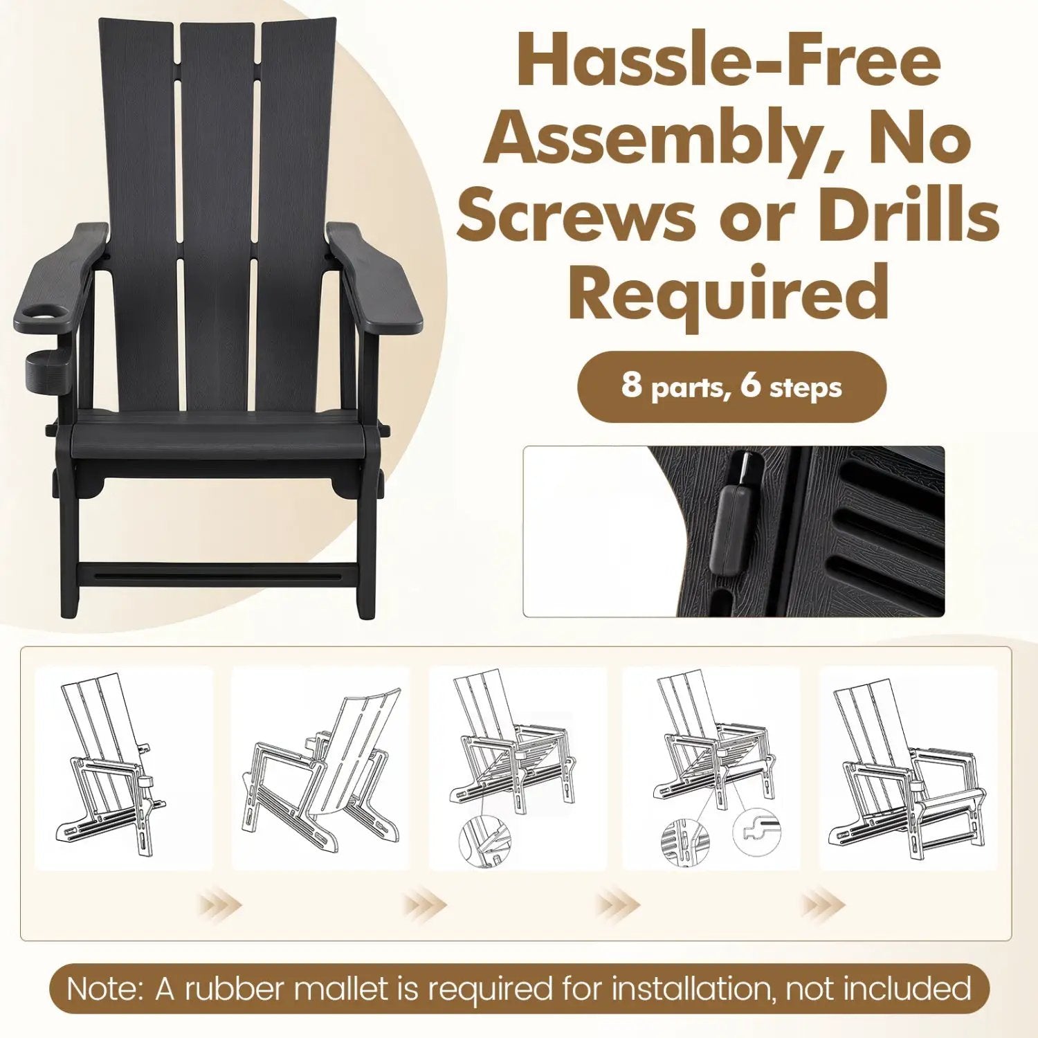 Adirondack Chair with Cup Holder - HDPE Outdoor Seating by DirectDeals