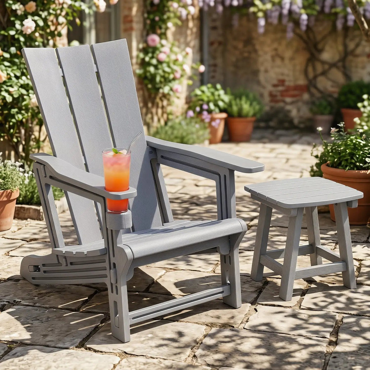 Adirondack Chair with Cup Holder - HDPE Outdoor Seating by DirectDeals