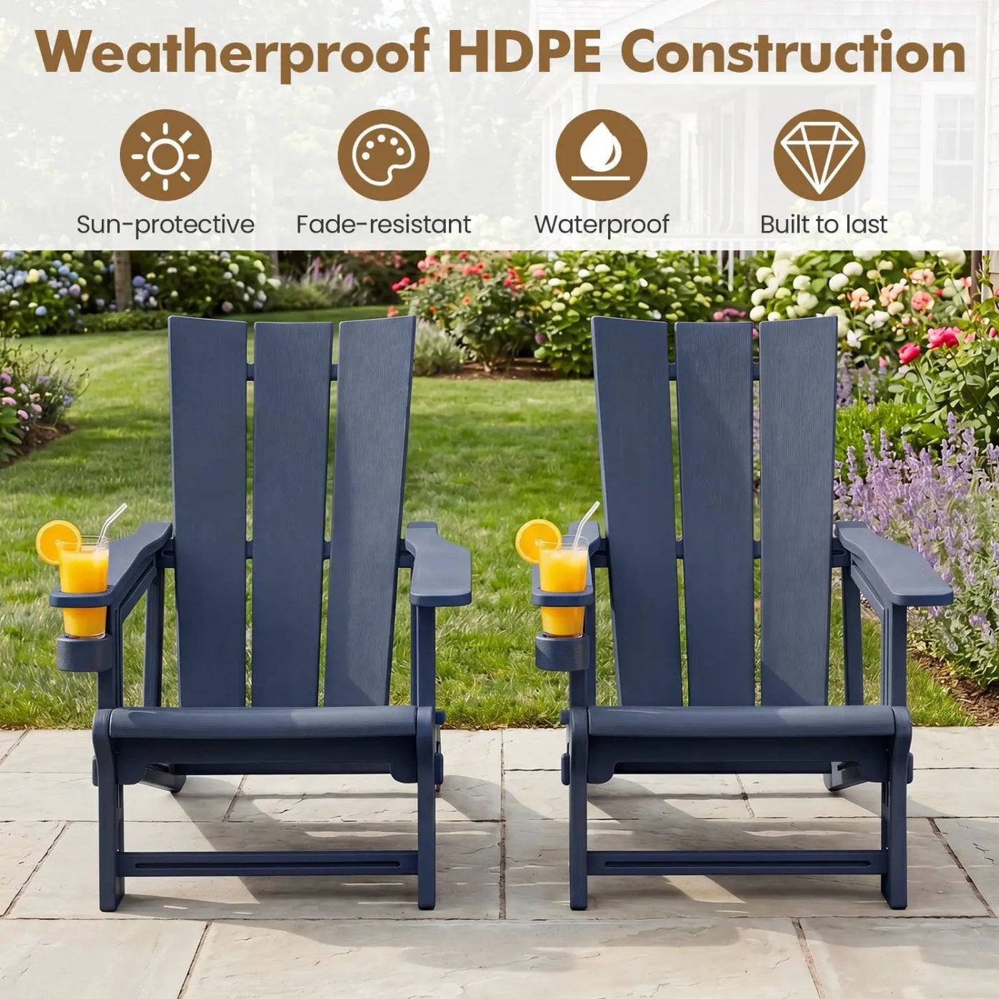 Adirondack Chair with Cup Holder - HDPE Outdoor Seating by DirectDeals