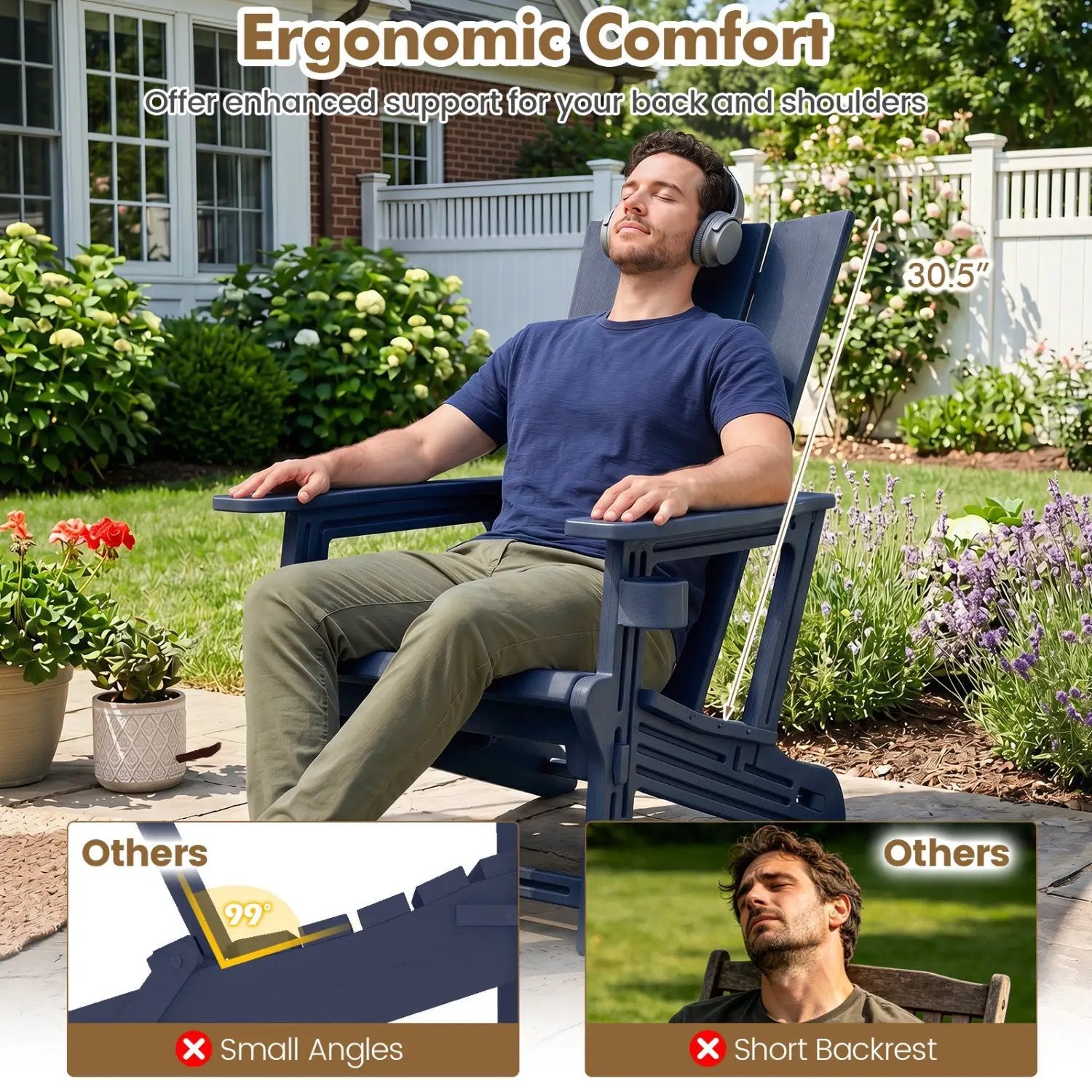Adirondack Chair with Cup Holder - HDPE Outdoor Seating by DirectDeals